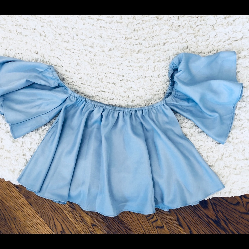 Off the shoulder baby blue top